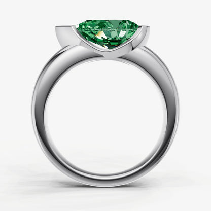 Emerald Half Bezel East-West Gemstone Engagement Ring