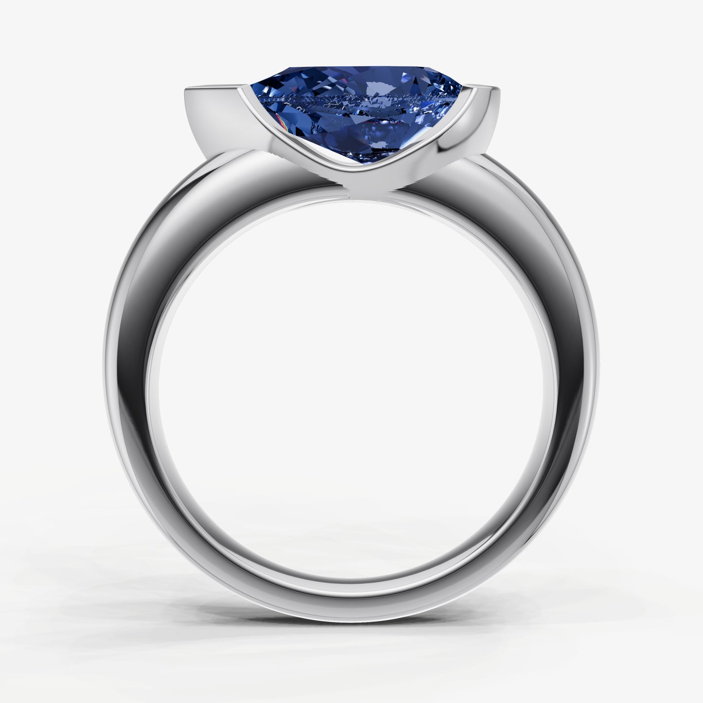 Blue sapphire Half Bezel East-West Gemstone Engagement Ring