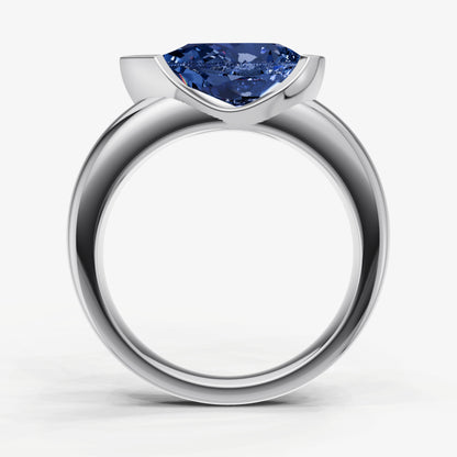 Blue sapphire Half Bezel East-West Gemstone Engagement Ring