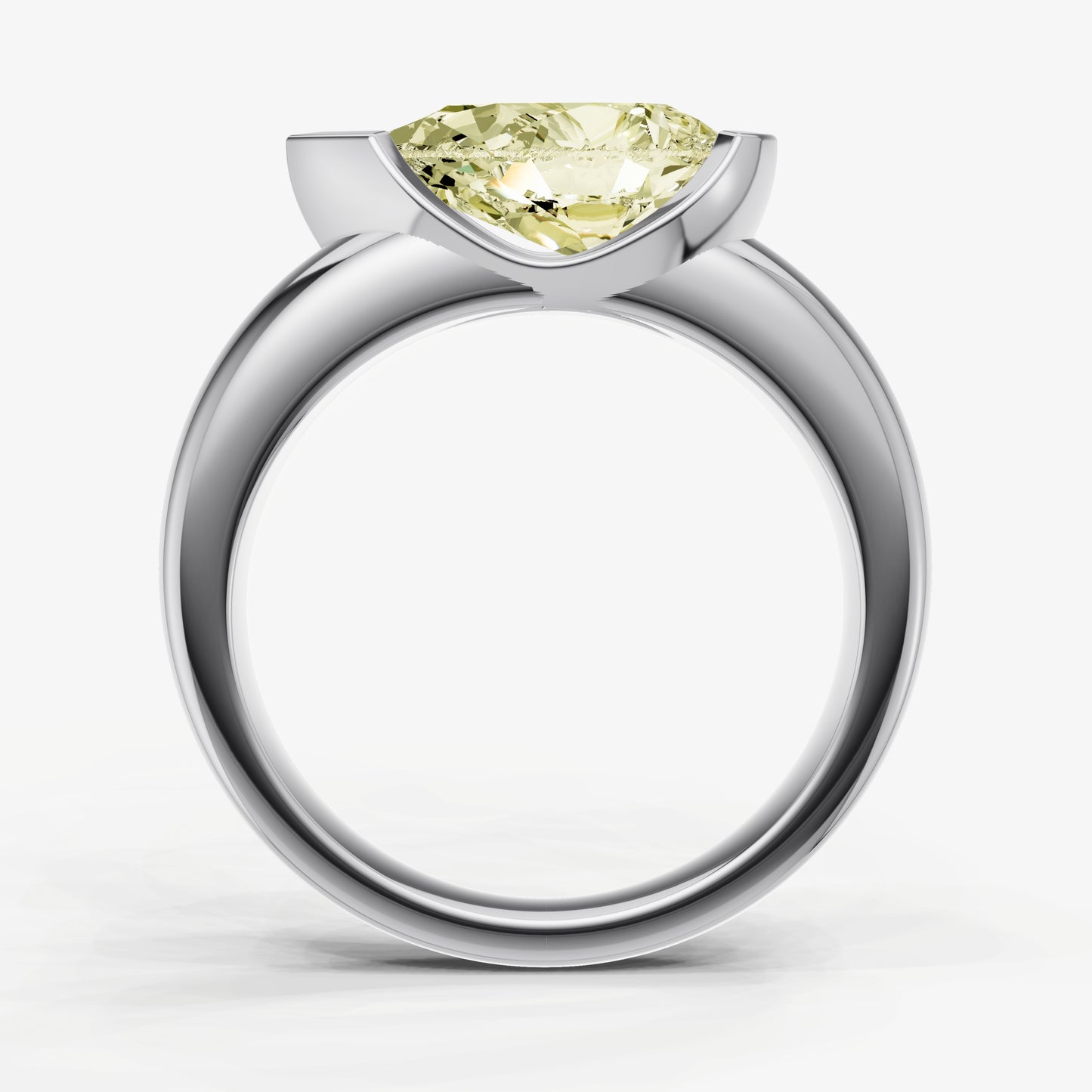 Yellow Diamond Half Bezel East-West Gemstone Engagement Ring