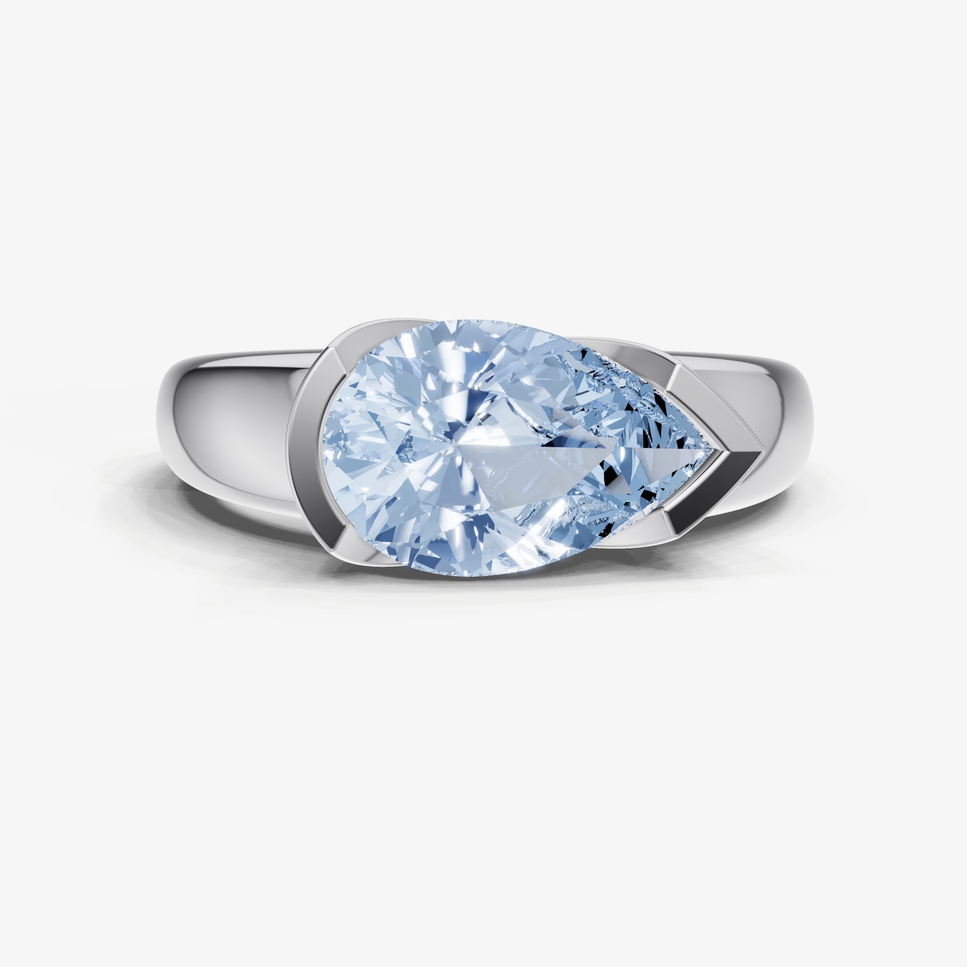 Aquamarine Half Bezel East-West Gemstone Engagement Ring