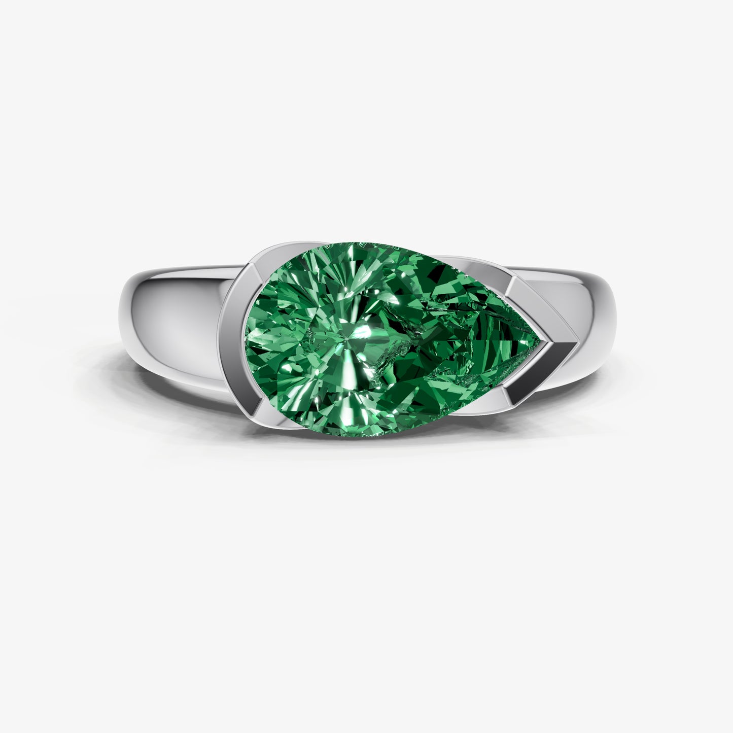 Emerald Half Bezel East-West Gemstone Engagement Ring