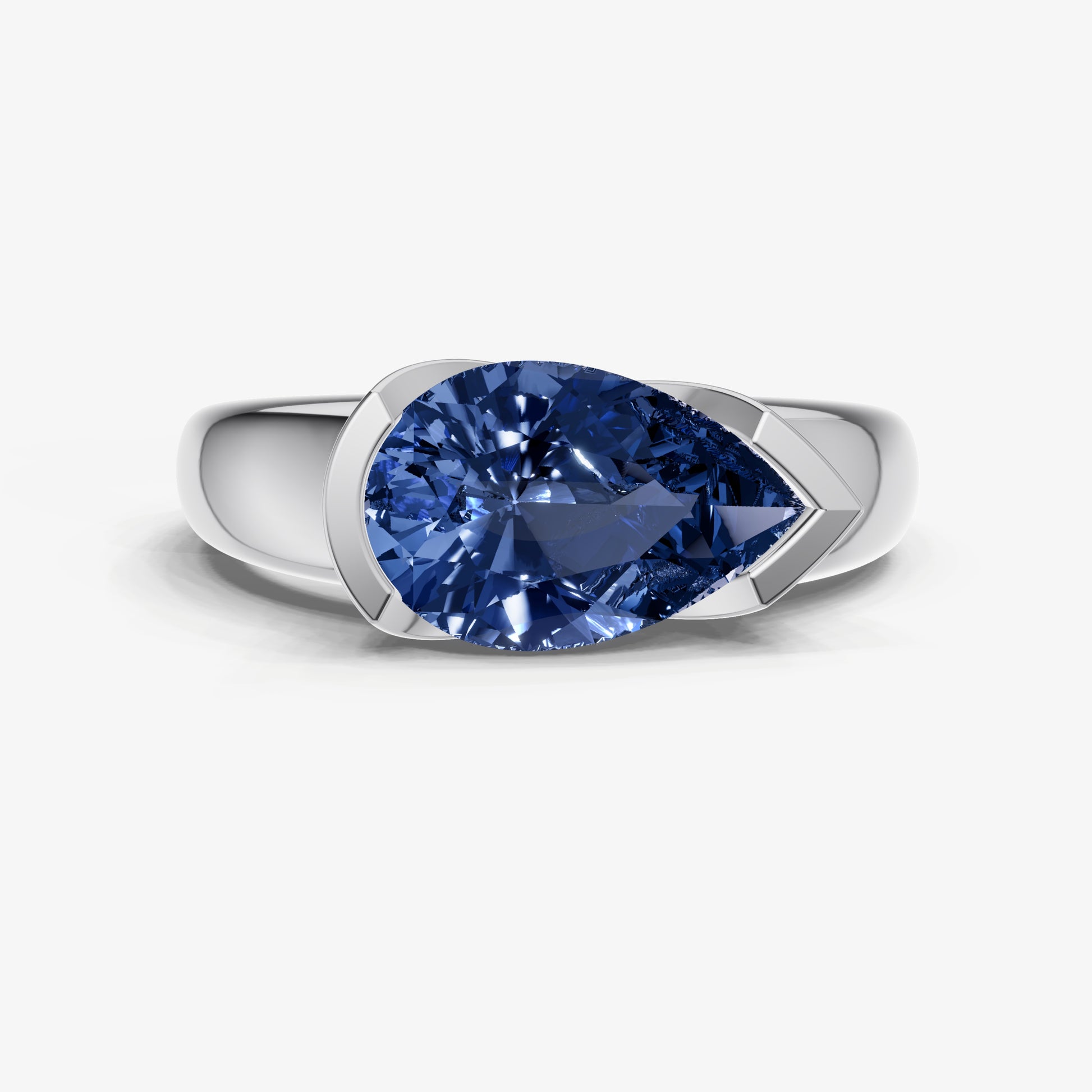 Blue sapphire Half Bezel East-West Gemstone Engagement Ring