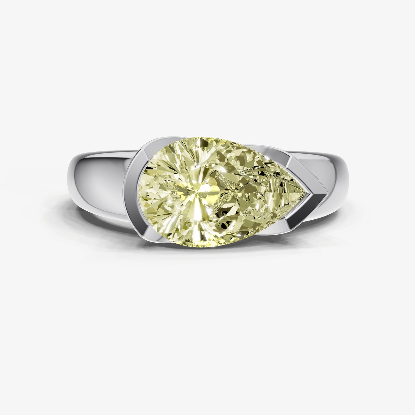 Yellow Diamond Half Bezel East-West Gemstone Engagement Ring