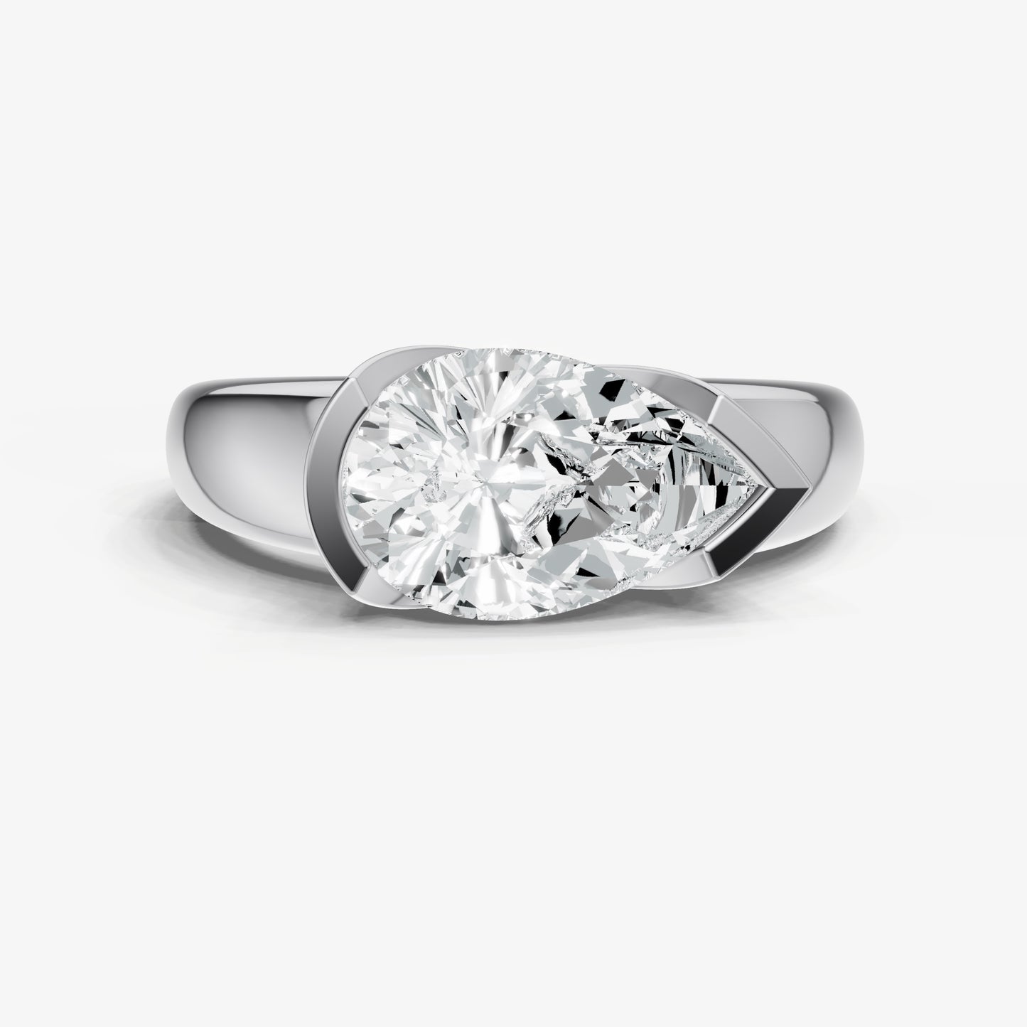 Pear Signature Half Bezel East-West Engagement Ring