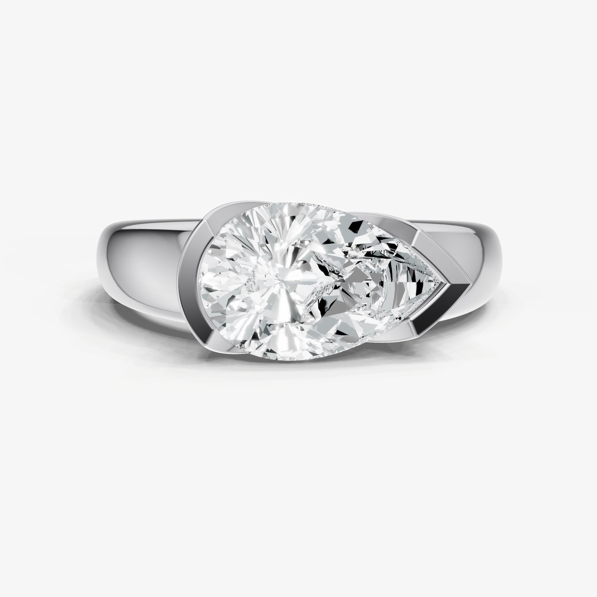 Pear Signature Half Bezel East-West Engagement Ring