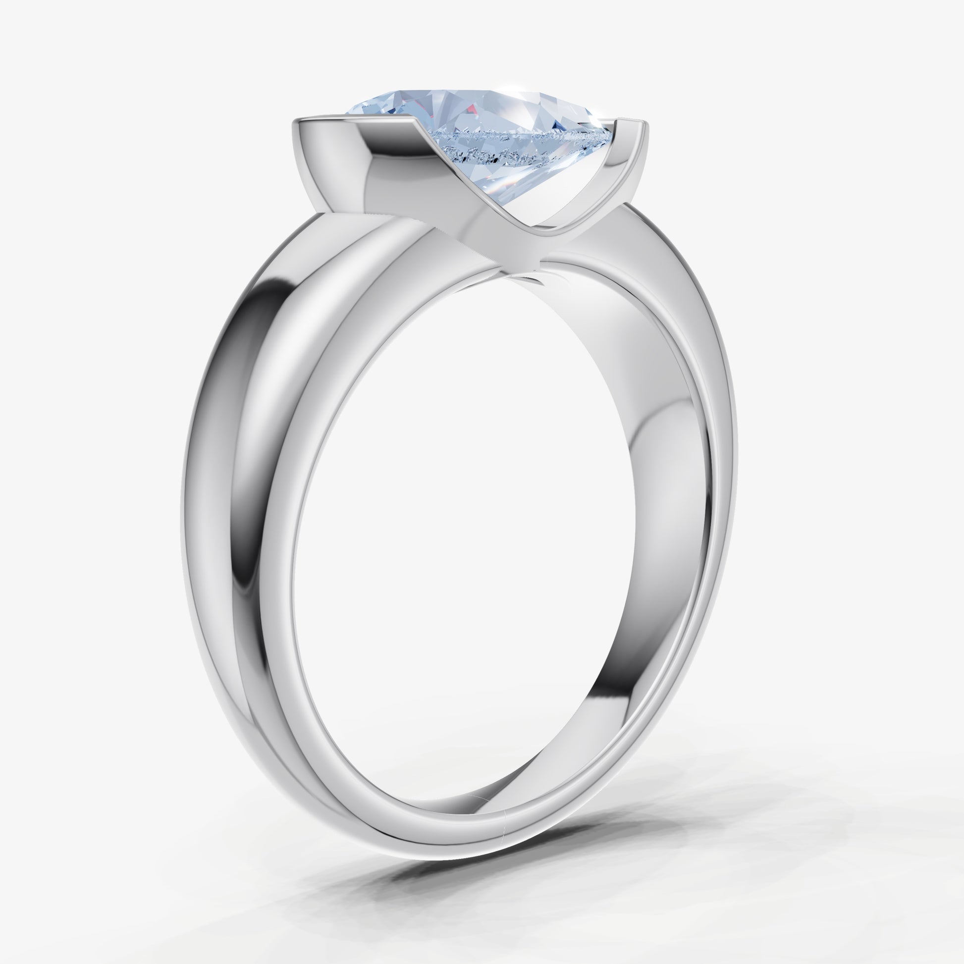 Aquamarine Half Bezel East-West Gemstone Engagement Ring