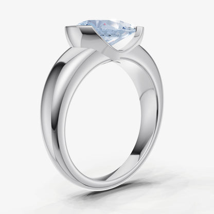 Aquamarine Half Bezel East-West Gemstone Engagement Ring