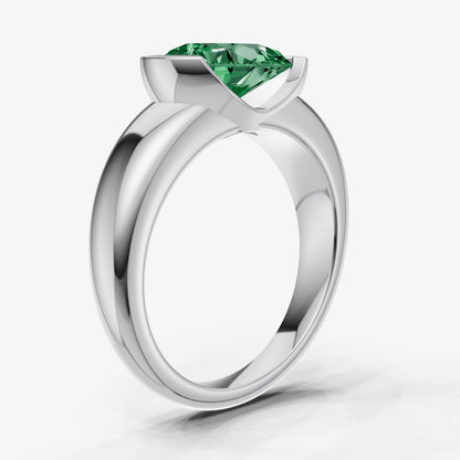 Emerald Half Bezel East-West Gemstone Engagement Ring