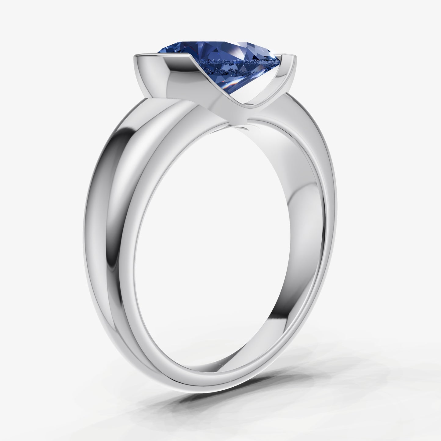 Blue sapphire Half Bezel East-West Gemstone Engagement Ring