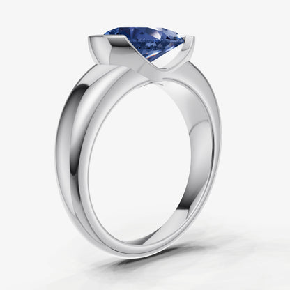 Blue sapphire Half Bezel East-West Gemstone Engagement Ring