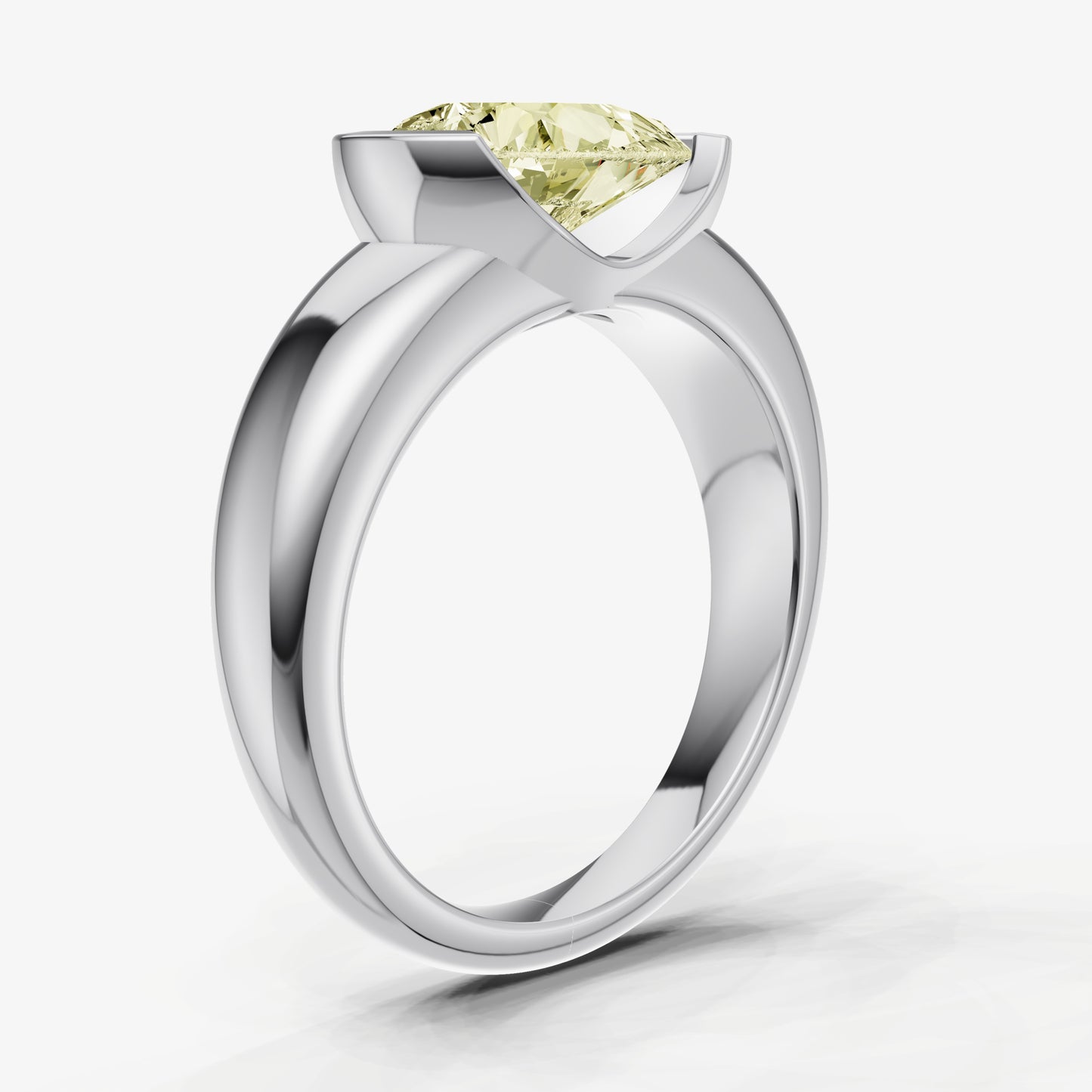 Yellow Diamond Half Bezel East-West Gemstone Engagement Ring