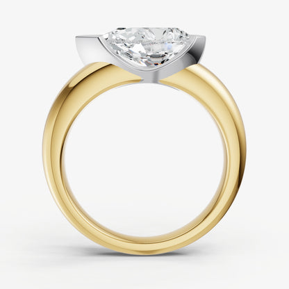 Pear Signature Half Bezel East-West Engagement Ring