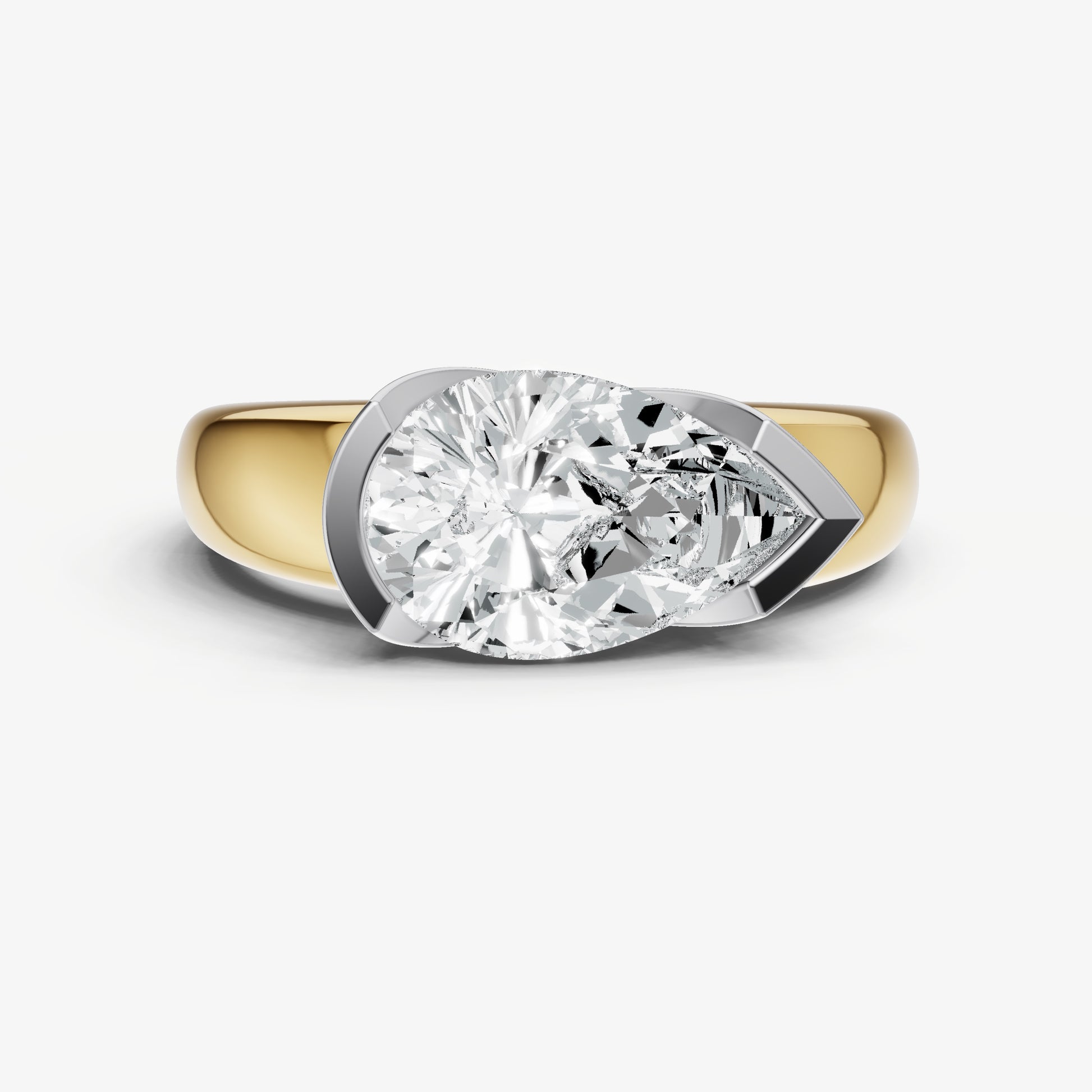 Pear Signature Half Bezel East-West Engagement Ring