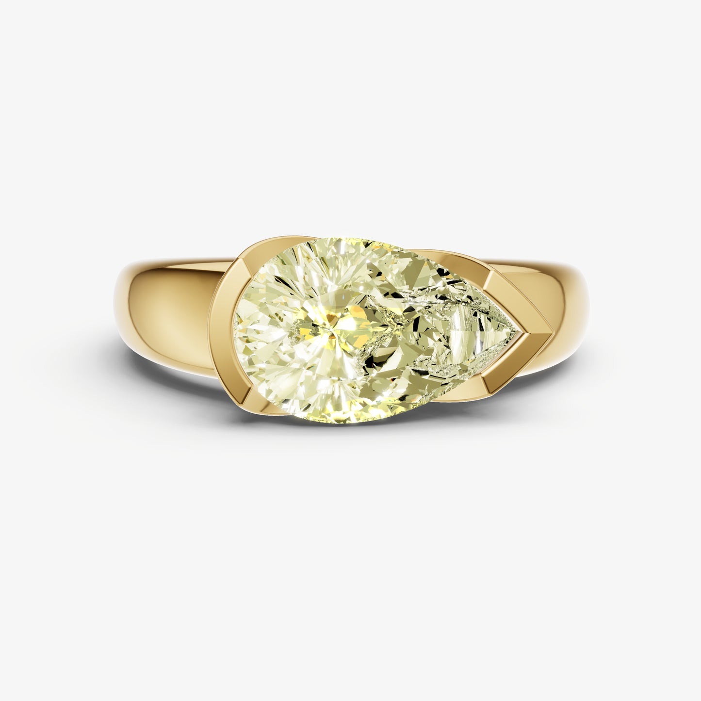 Yellow Diamond Half Bezel East-West Gemstone Engagement Ring