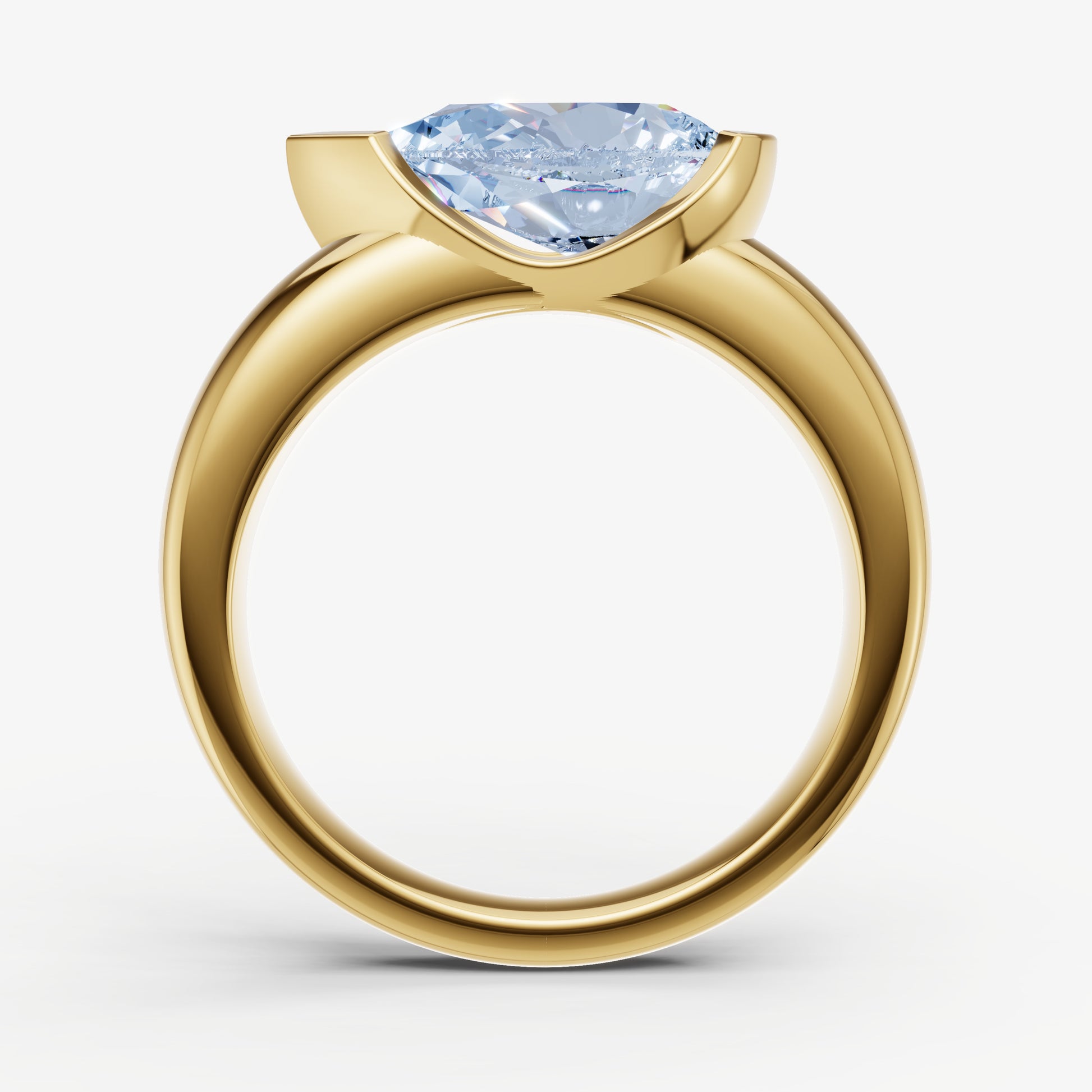 Aquamarine Half Bezel East-West Gemstone Engagement Ring