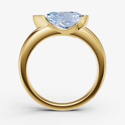 Aquamarine Half Bezel East-West Gemstone Engagement Ring