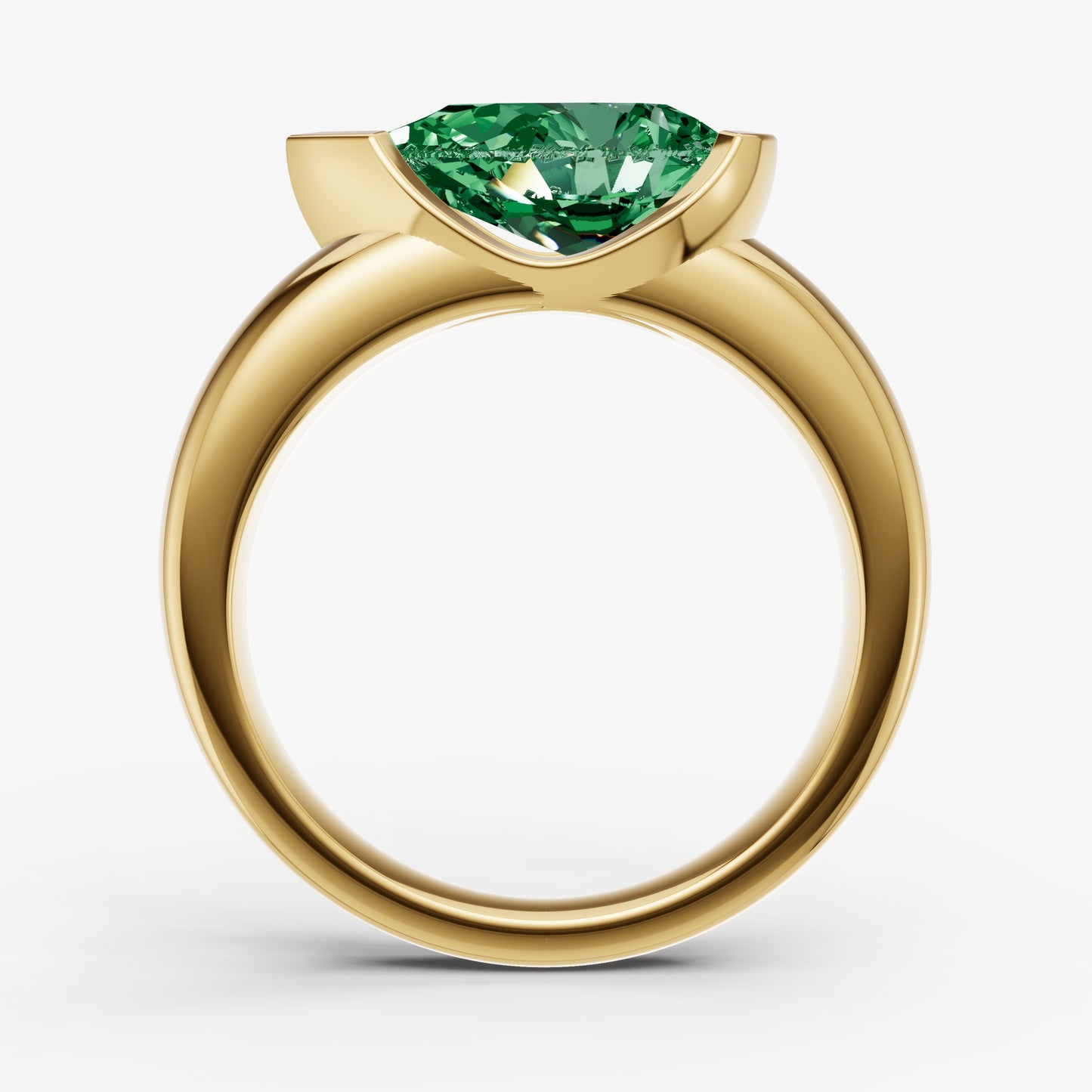 Emerald Half Bezel East-West Gemstone Engagement Ring
