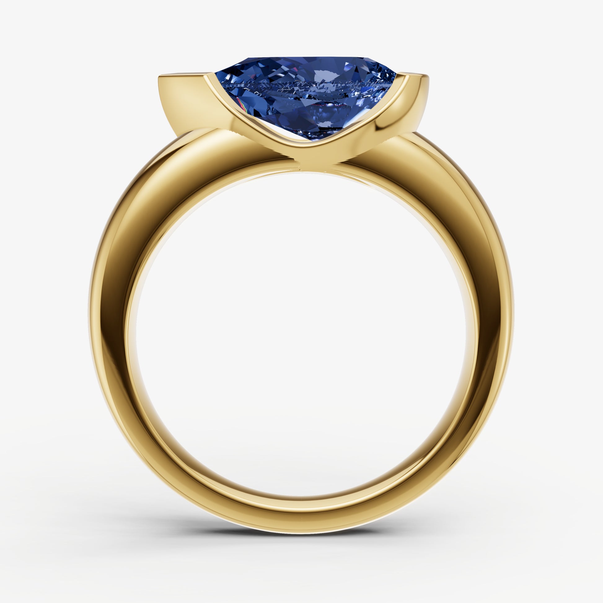 Blue sapphire Half Bezel East-West Gemstone Engagement Ring
