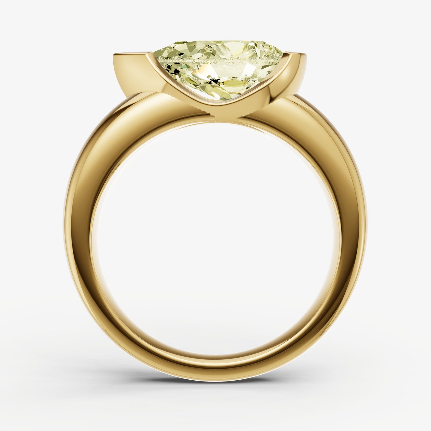 Yellow Diamond Half Bezel East-West Gemstone Engagement Ring