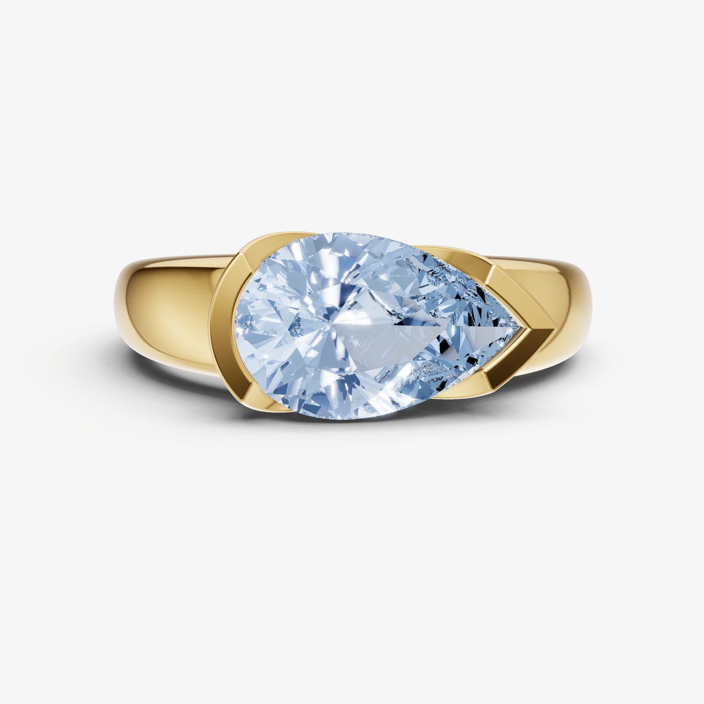 Aquamarine Half Bezel East-West Gemstone Engagement Ring