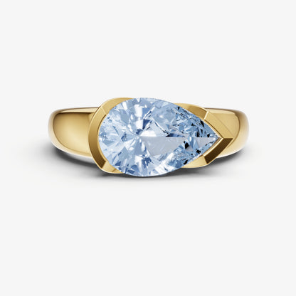 Aquamarine Half Bezel East-West Gemstone Engagement Ring