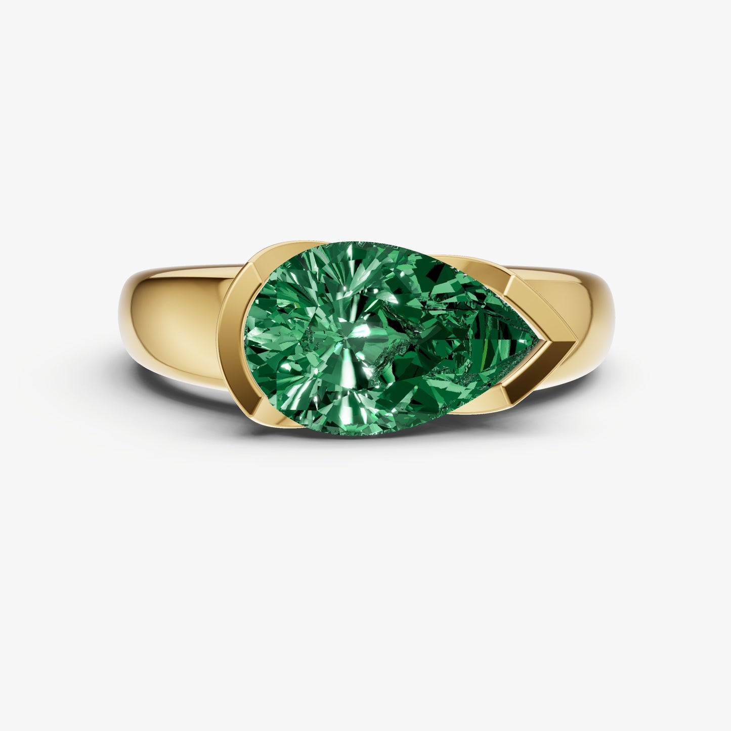 Emerald Half Bezel East-West Gemstone Engagement Ring