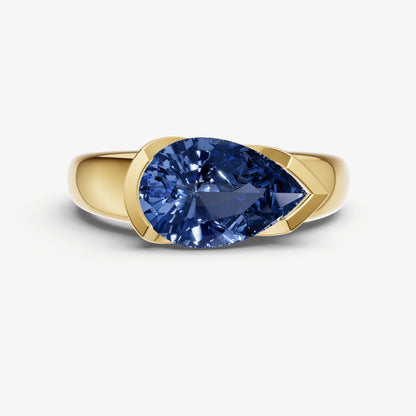 Blue sapphire Half Bezel East-West Gemstone Engagement Ring