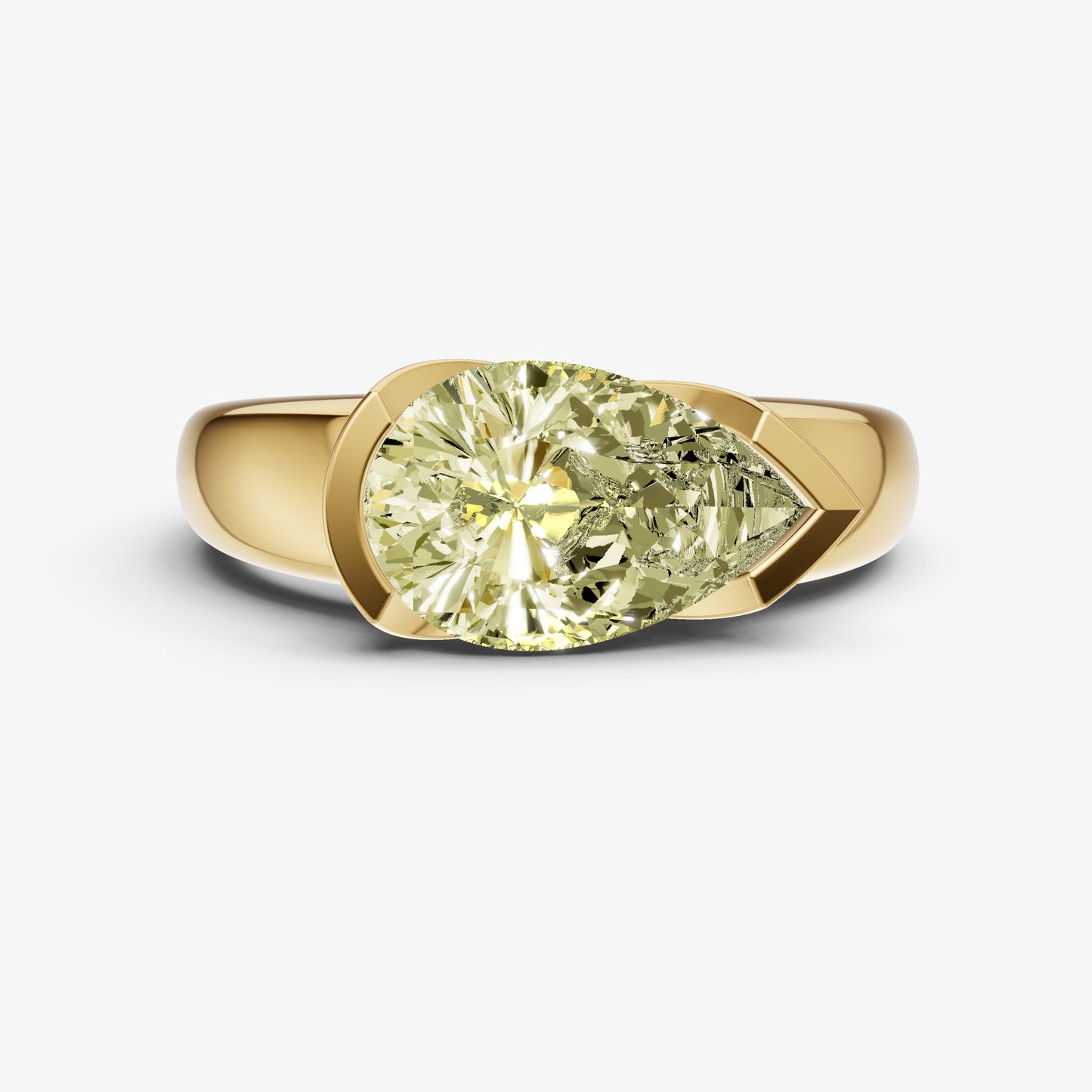 Yellow Diamond Half Bezel East-West Gemstone Engagement Ring