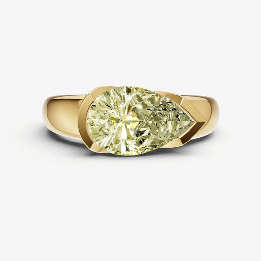 Yellow Diamond Half Bezel East-West Gemstone Engagement Ring