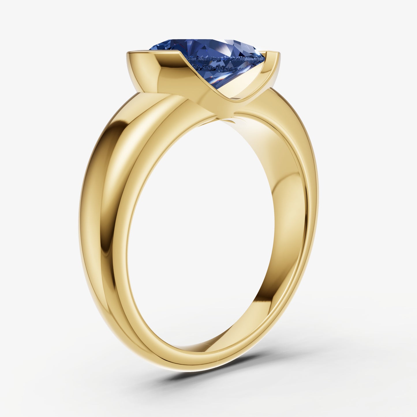Blue sapphire Half Bezel East-West Gemstone Engagement Ring