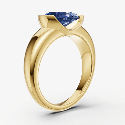 Blue sapphire Half Bezel East-West Gemstone Engagement Ring