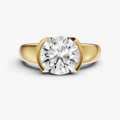 Round Signature Half Bezel East-West Engagement Ring