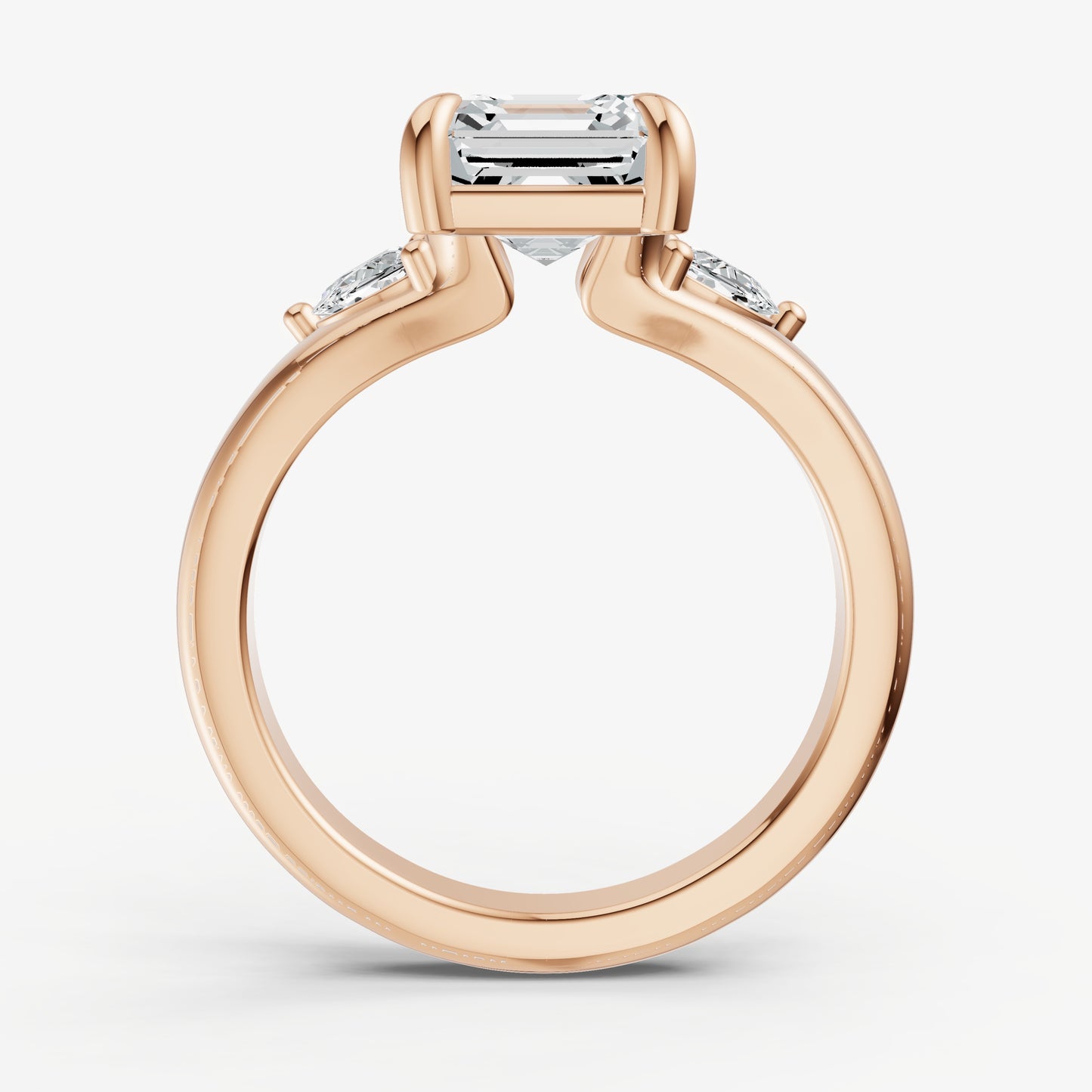 Asscher Engagement Ring with Half Moon Side Diamonds