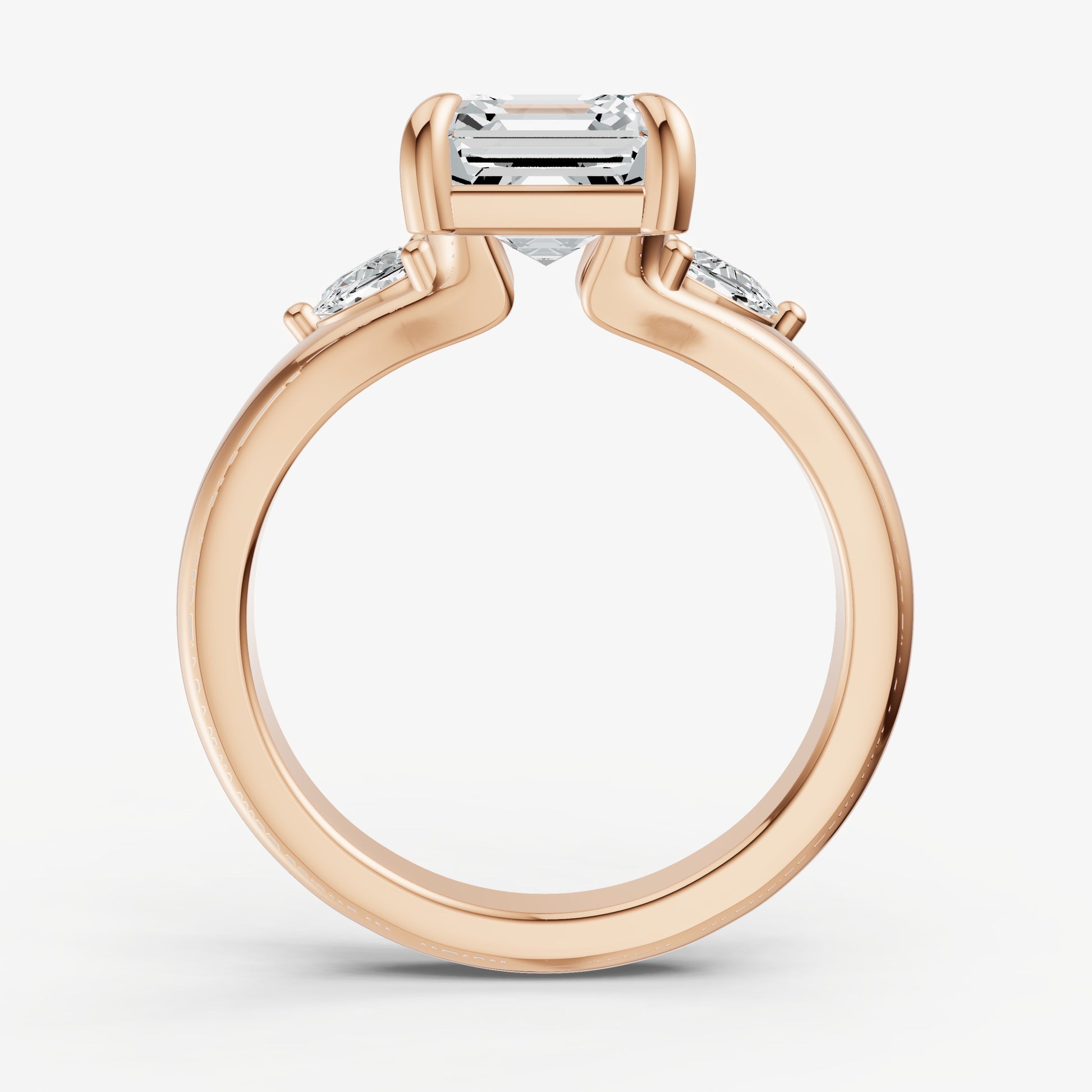 Asscher Engagement Ring with Half Moon Side Diamonds