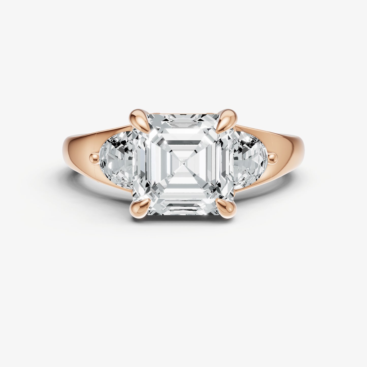 Asscher Engagement Ring with Half Moon Side Diamonds