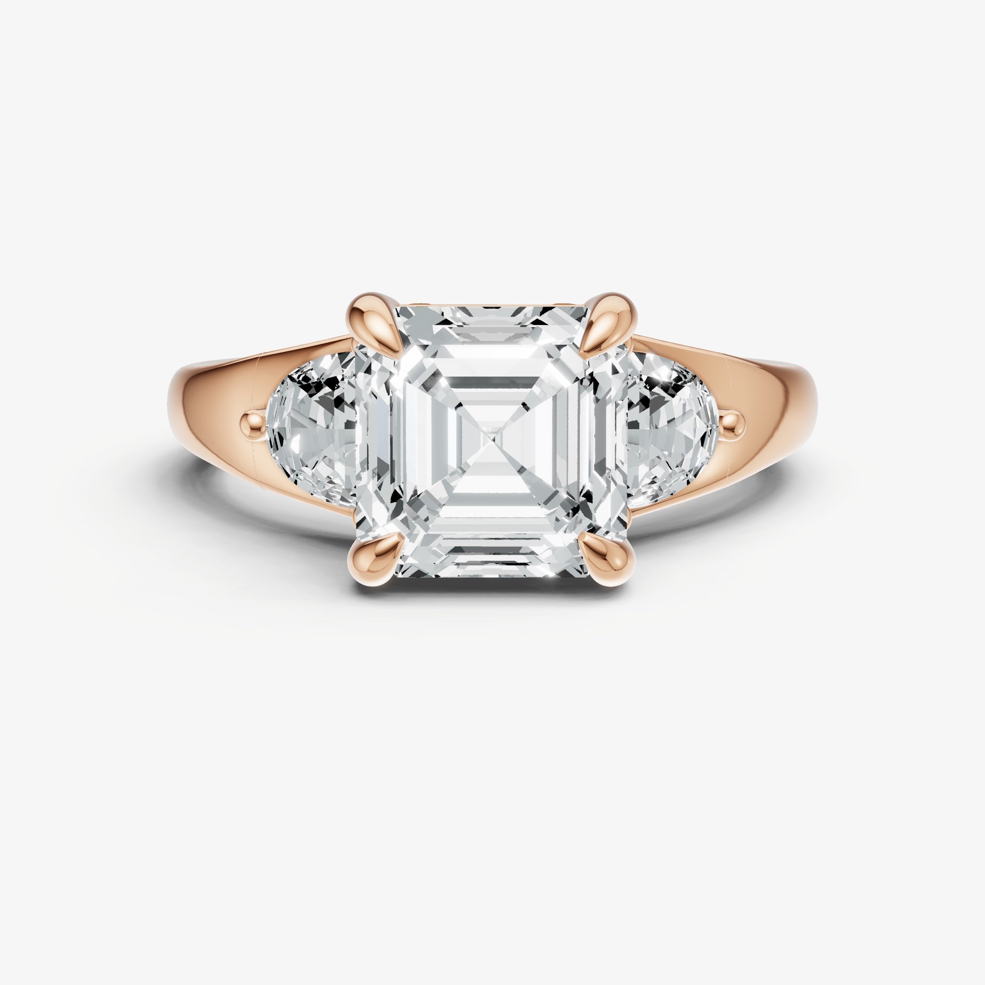Asscher Engagement Ring with Half Moon Side Diamonds