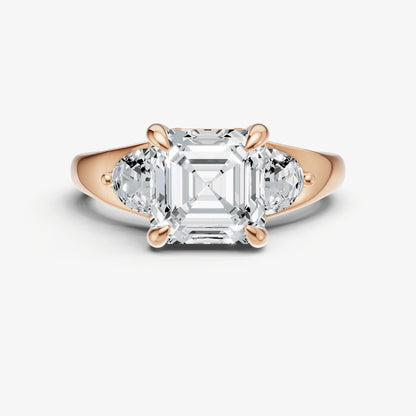 Asscher Engagement Ring with Half Moon Side Diamonds