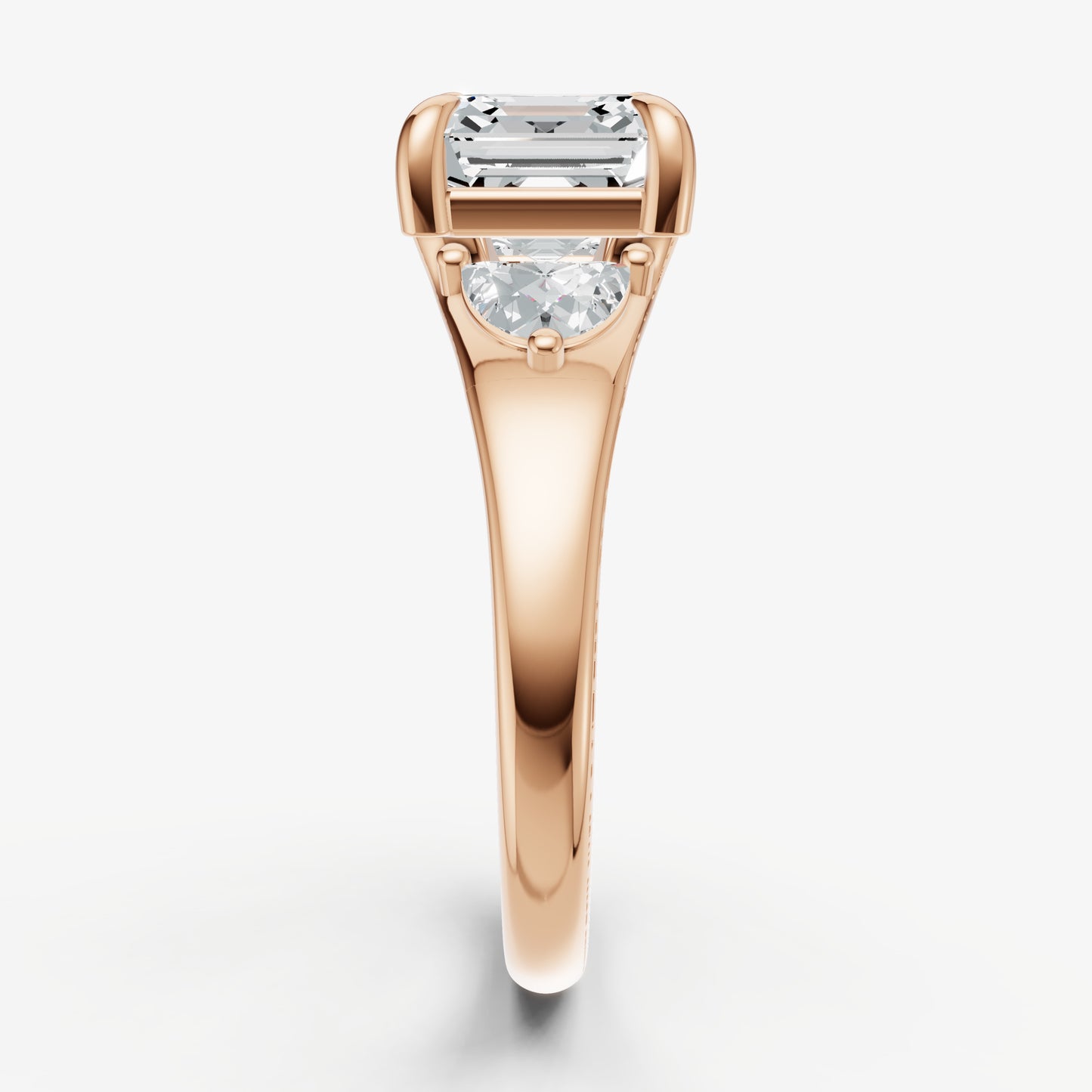 Asscher Engagement Ring with Half Moon Side Diamonds