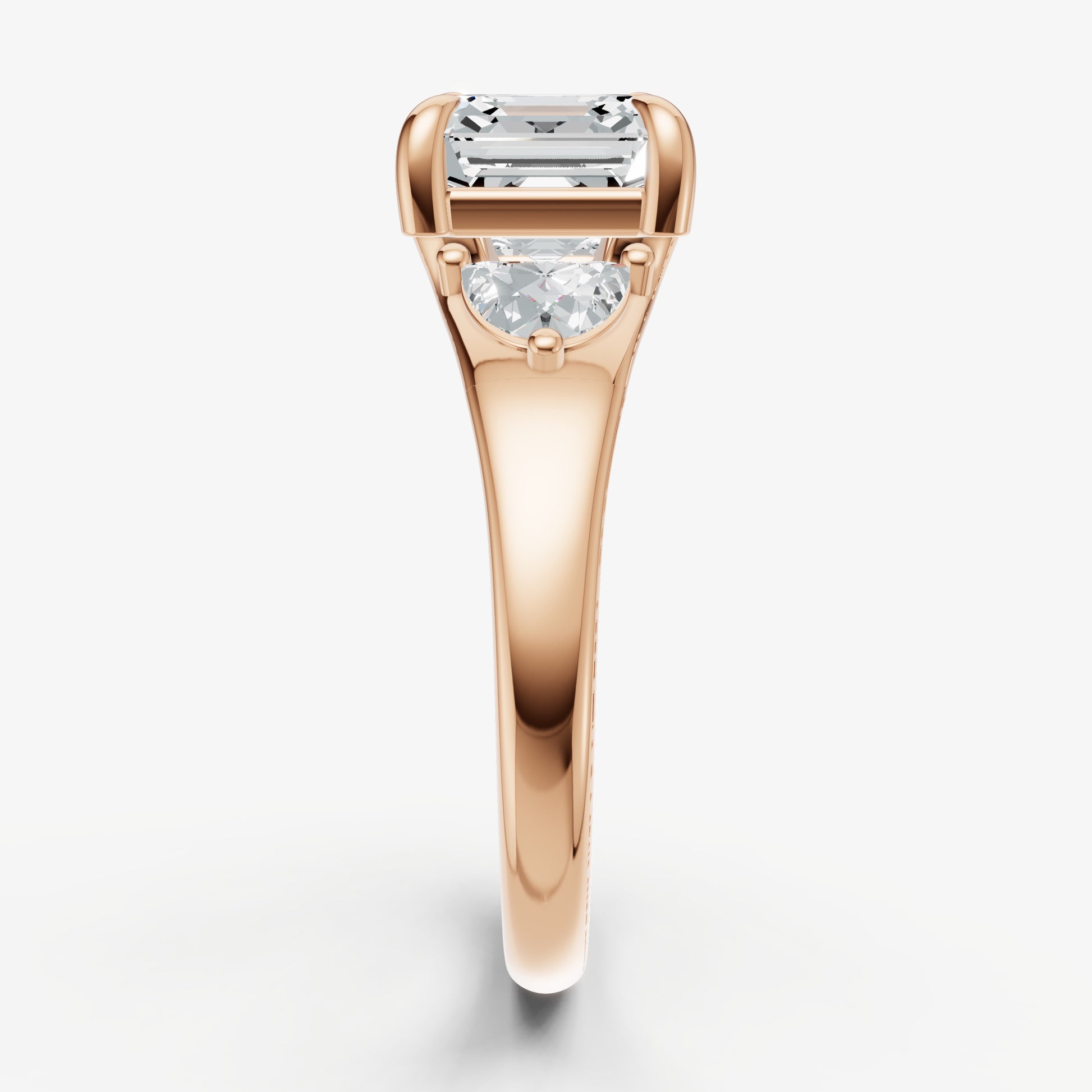 Asscher Engagement Ring with Half Moon Side Diamonds