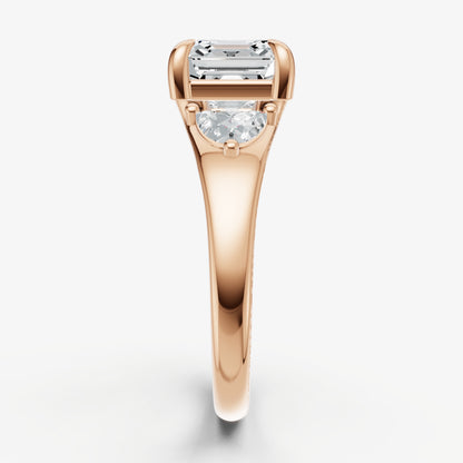 Asscher Engagement Ring with Half Moon Side Diamonds