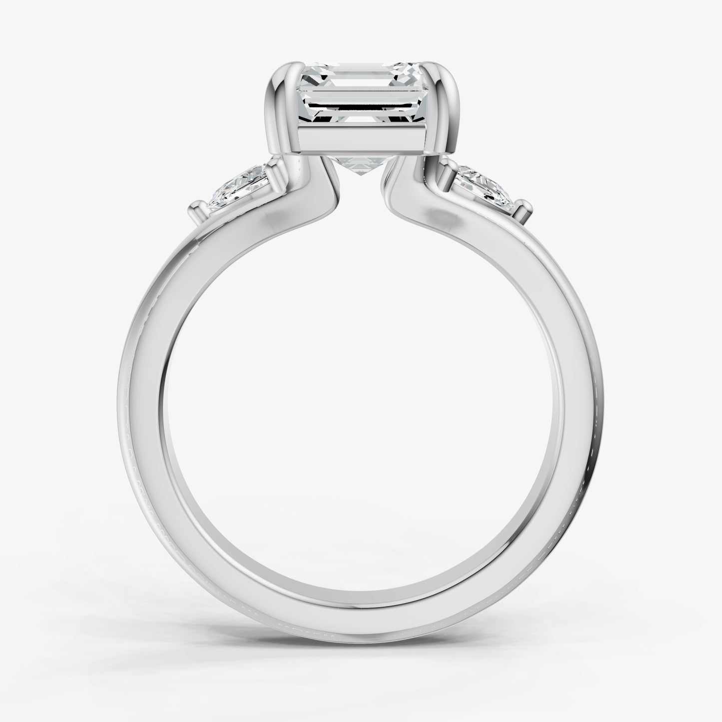 Asscher Engagement Ring with Half Moon Side Diamonds