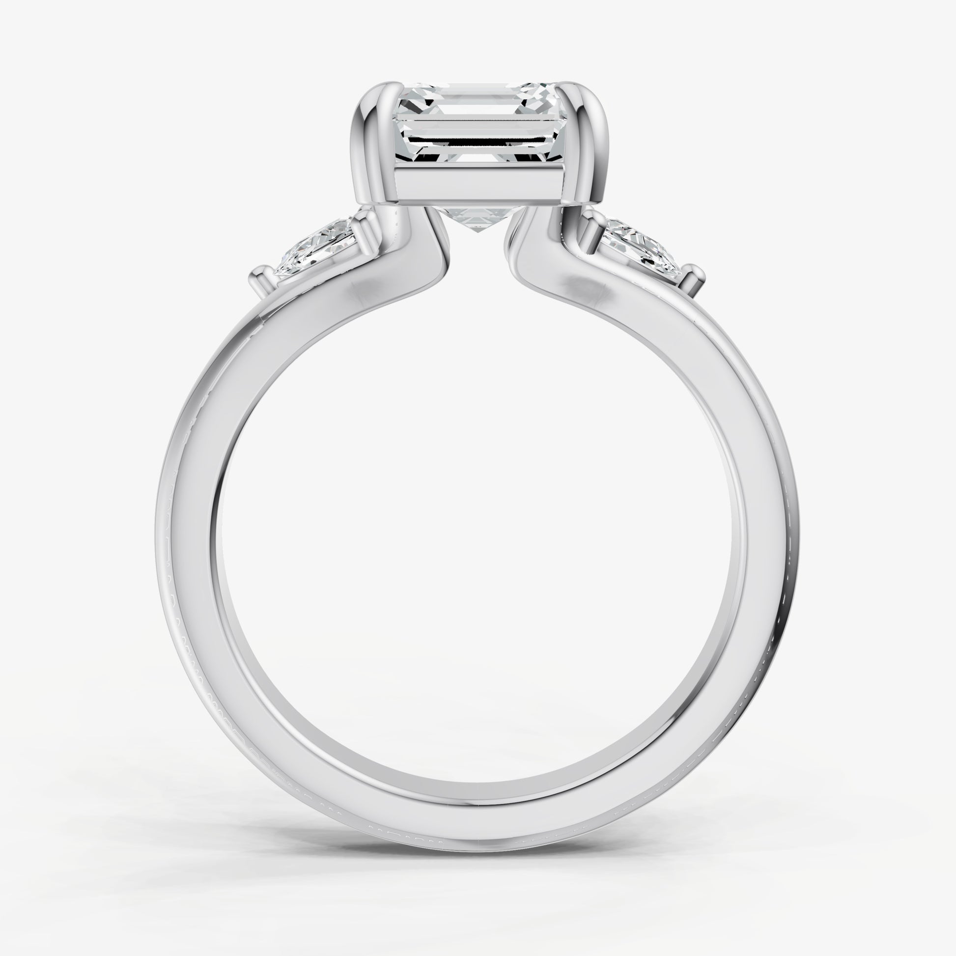 Asscher Engagement Ring with Half Moon Side Diamonds