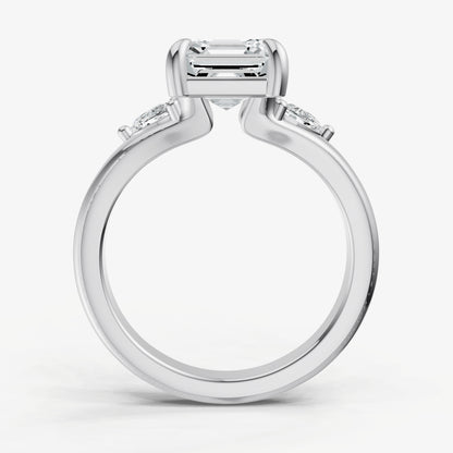 Asscher Engagement Ring with Half Moon Side Diamonds