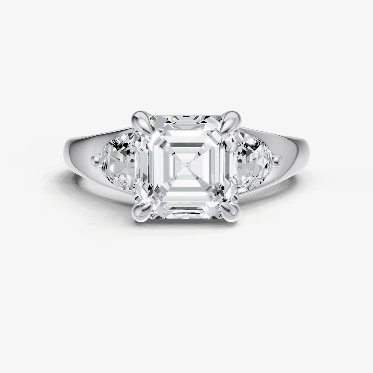 Asscher Engagement Ring with Half Moon Side Diamonds