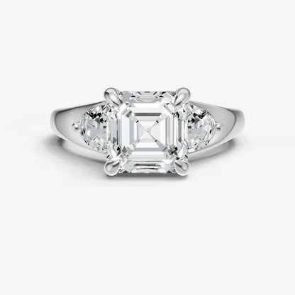 Asscher Engagement Ring with Half Moon Side Diamonds