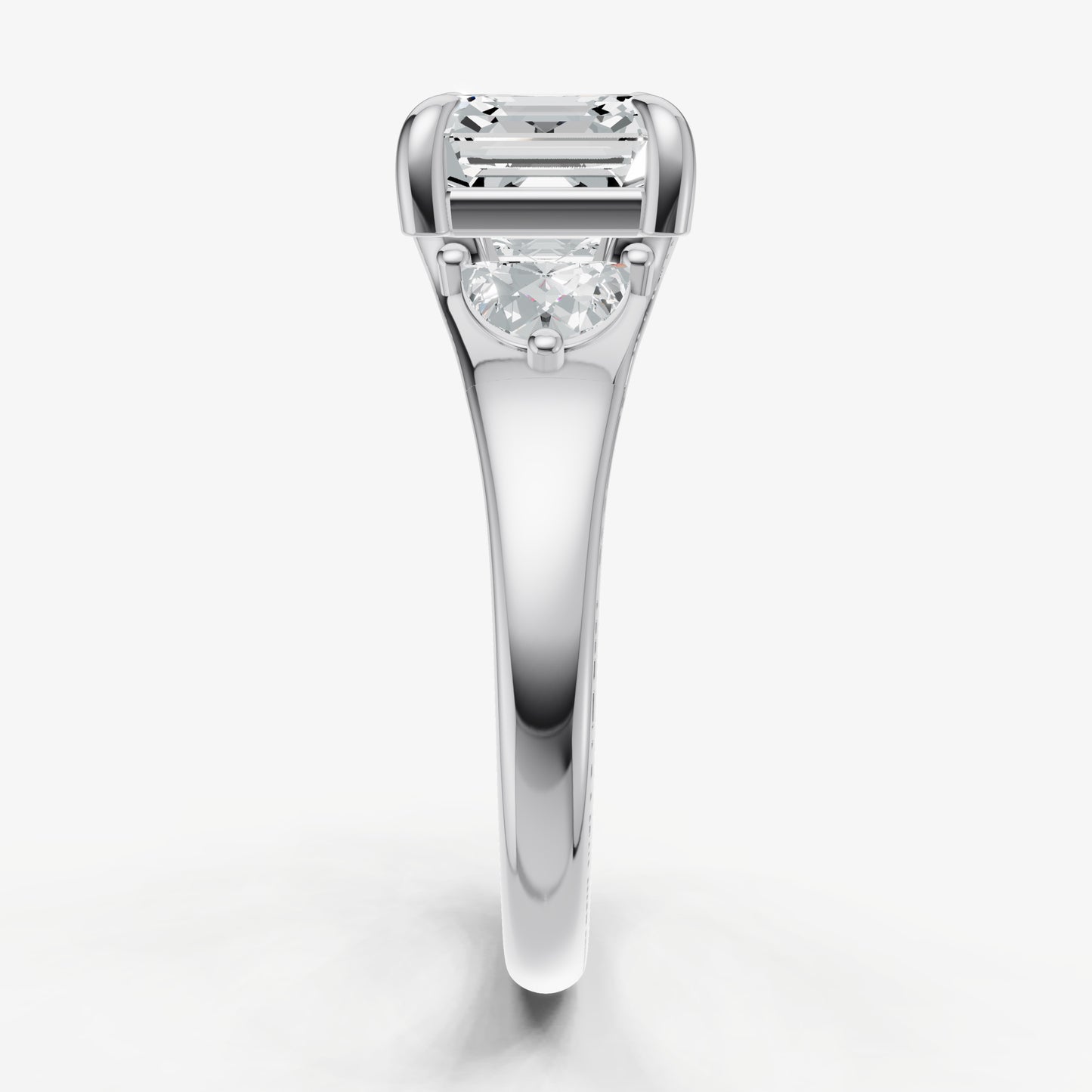 Asscher Engagement Ring with Half Moon Side Diamonds