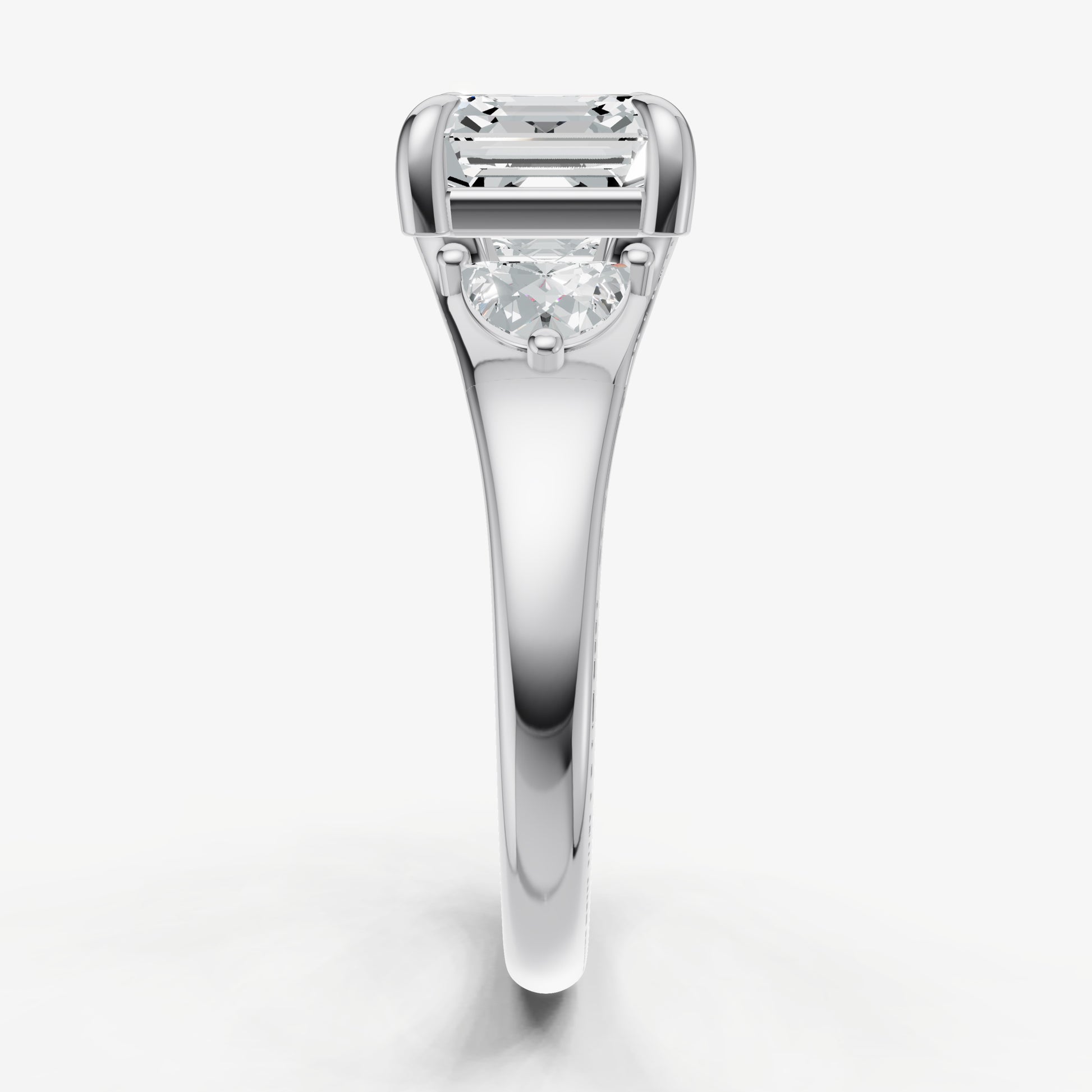 Asscher Engagement Ring with Half Moon Side Diamonds