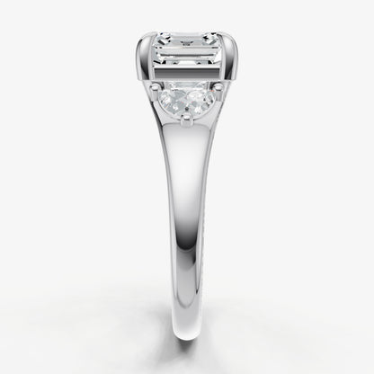 Asscher Engagement Ring with Half Moon Side Diamonds
