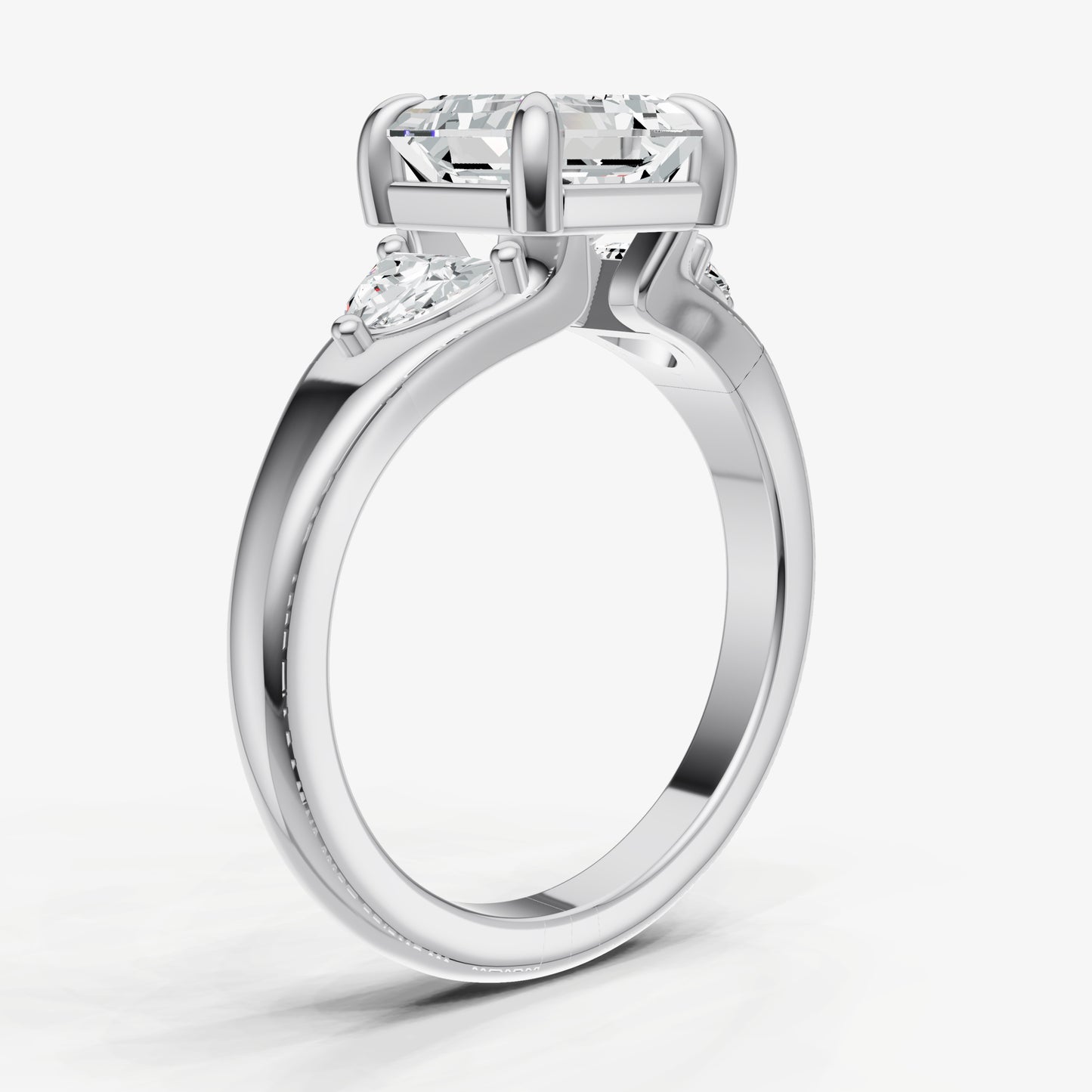 Asscher Engagement Ring with Half Moon Side Diamonds